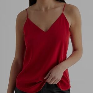 Express V Neck Red Pearlescent Satin Office Dressy Shell Blouse Top XS